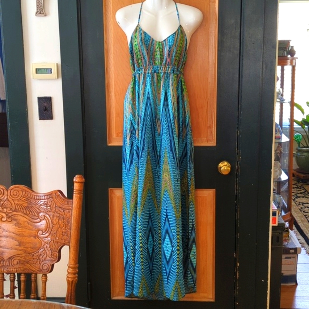 Charlie Jade Blue Boho Maxi Sundress Size Large NWOT